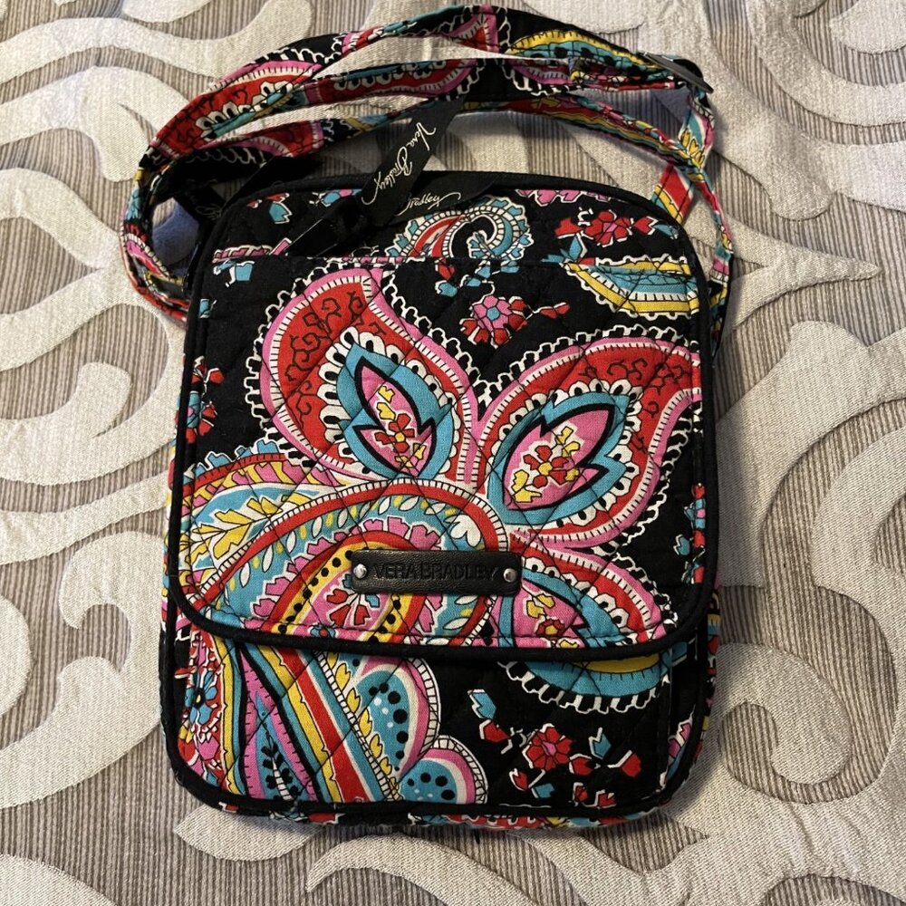 Vera Bradley Purse Parisian Paisley Pink Black Small Crossbody Bag Retired EUC